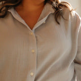 Blue Textured Button Up Blouse