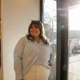 Blue Textured Button Up Blouse