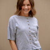 Vestia Short Sleeve Button Down Tee in Grey