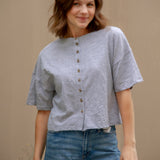 Vestia Short Sleeve Button Down Tee in Grey