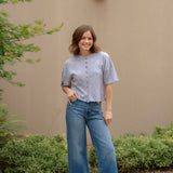 Vestia Short Sleeve Button Down Tee in Grey