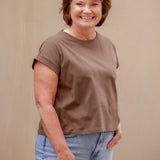 Round Neck Cuffed Sleeve Tee - Olive