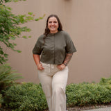 Vestia Short Sleeve Button Down Tee in Olive