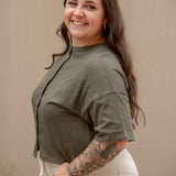 Vestia Short Sleeve Button Down Tee in Olive