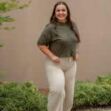 Vestia Short Sleeve Button Down Tee in Olive