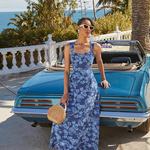 blue floral maxi dress with sweetheart neckline 