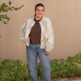Elan Mixed Media Shacket in Cream
