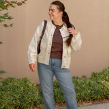 Elan Mixed Media Shacket in Cream