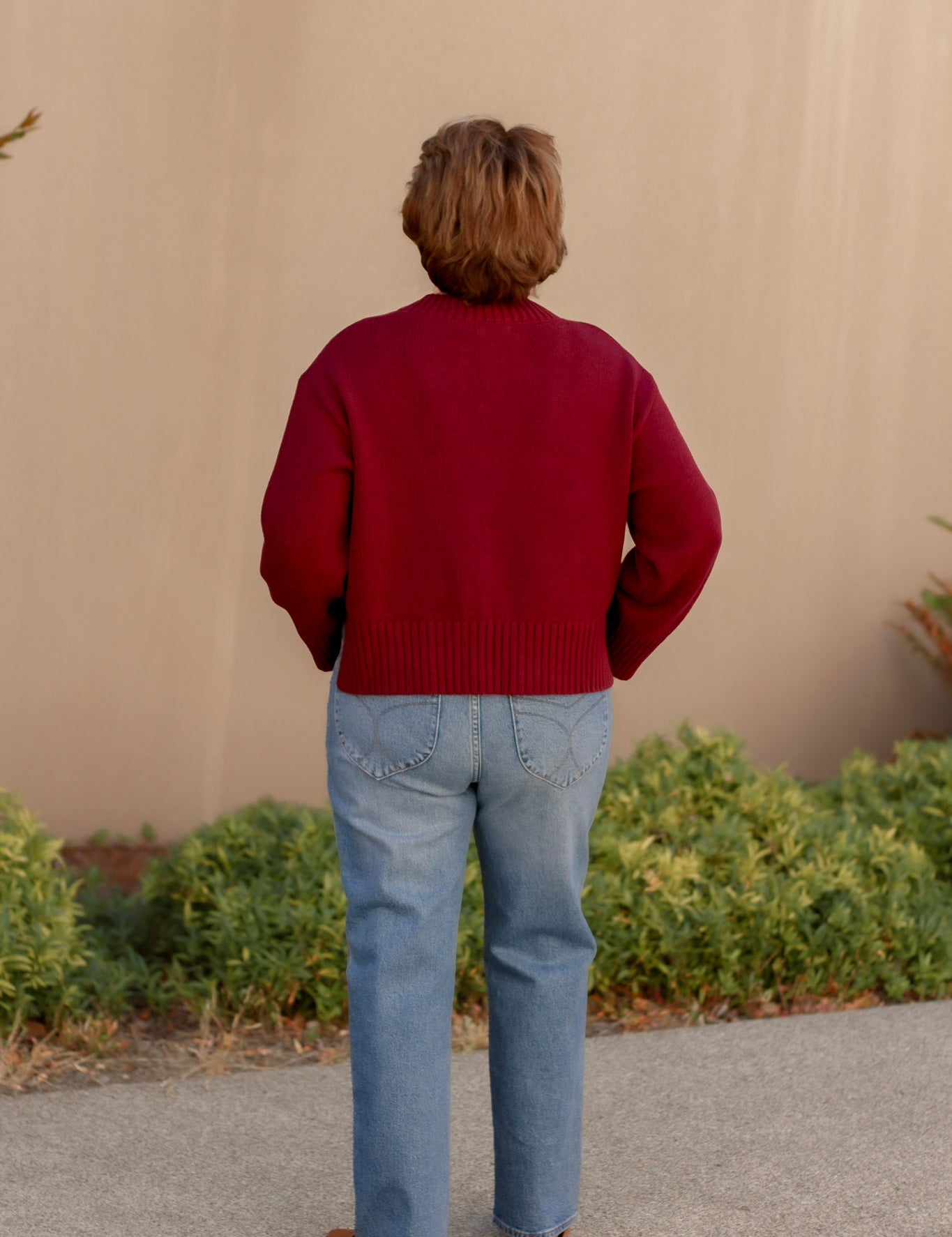 Bella V-Neck Knit Sweater in Burgundy