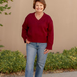 Bella V-Neck Knit Sweater in Burgundy