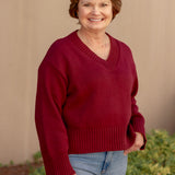 Bella V-Neck Knit Sweater in Burgundy