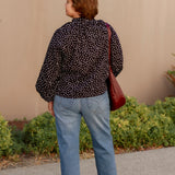 Button Blouse in Black Floral