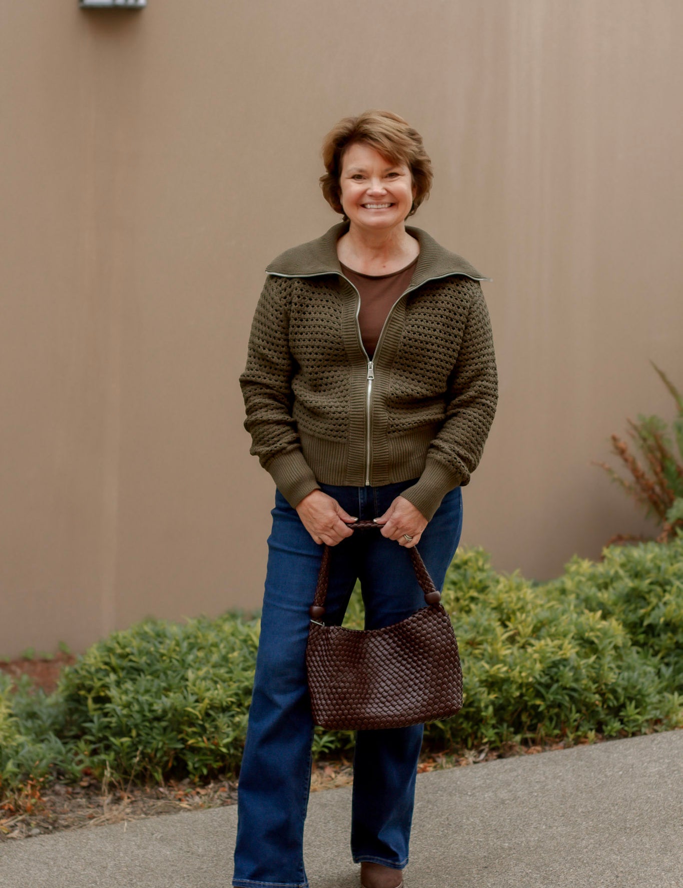 Elan Zip-Up Sweater in Green