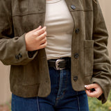 Junie Jacket in Olive Suede