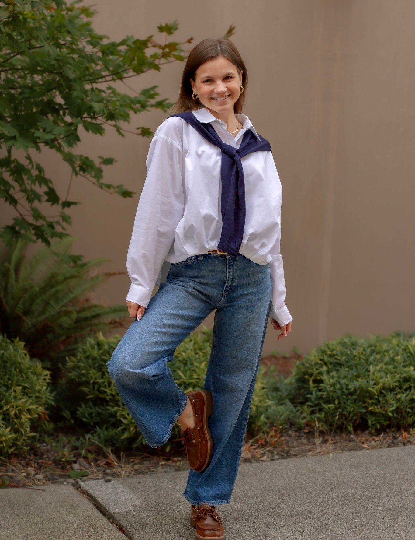 Button Down Shirt with Knit Scarf Set