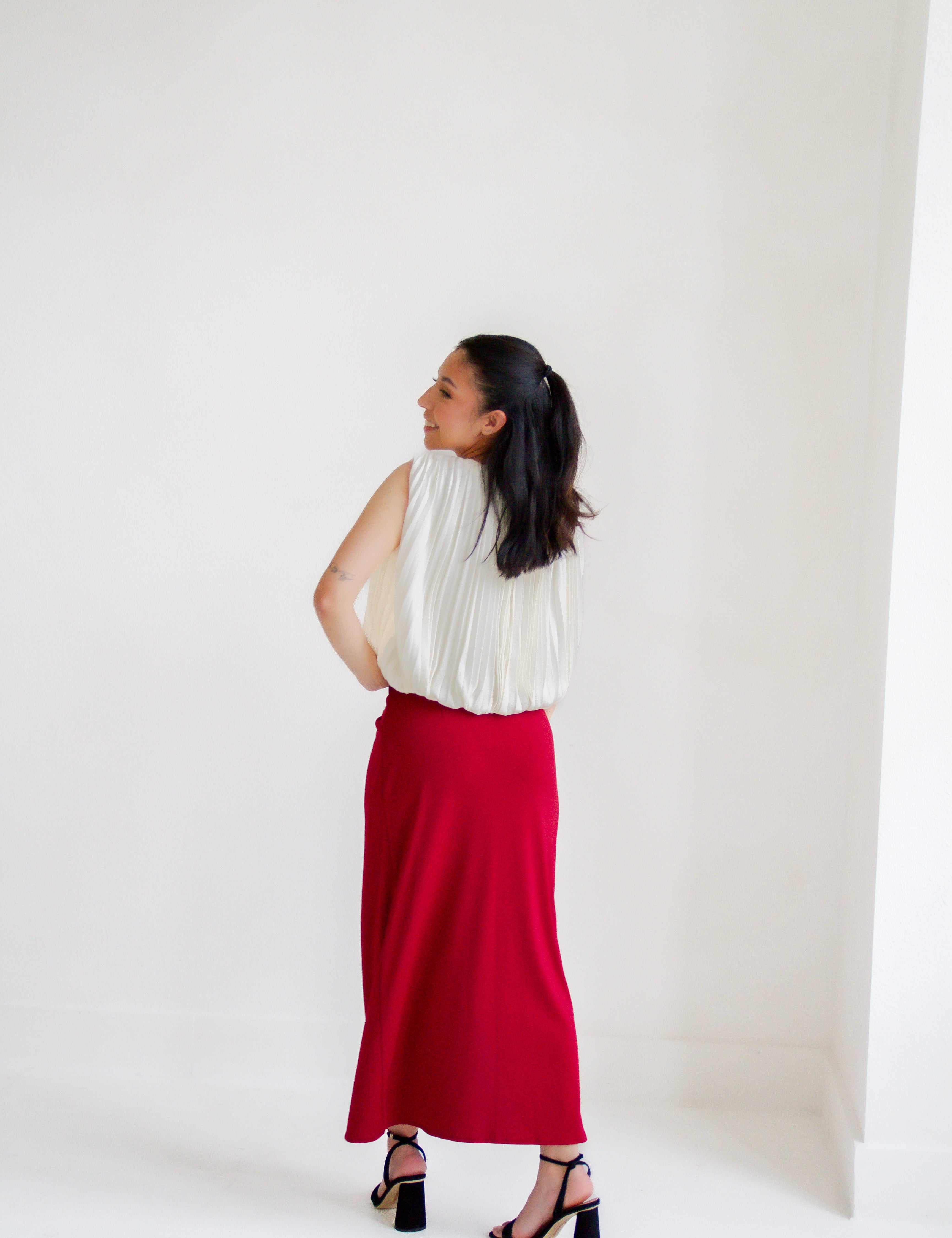 Fiery Spirit Pleated Midi Skirt
