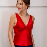 Satin Red V-Neck Tank