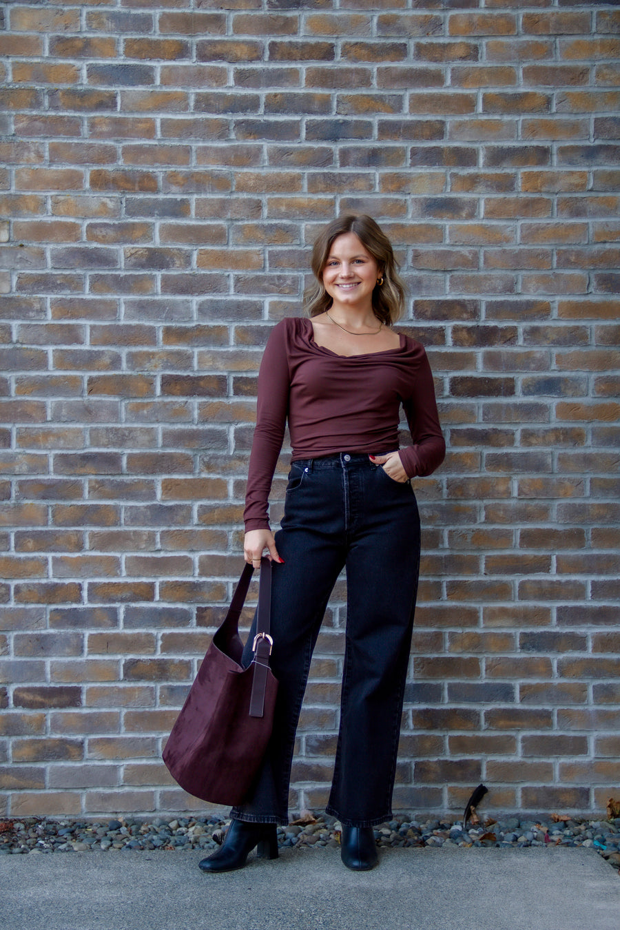 Izzy Espresso Cowl Neck Top