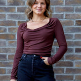 Izzy Espresso Cowl Neck Top