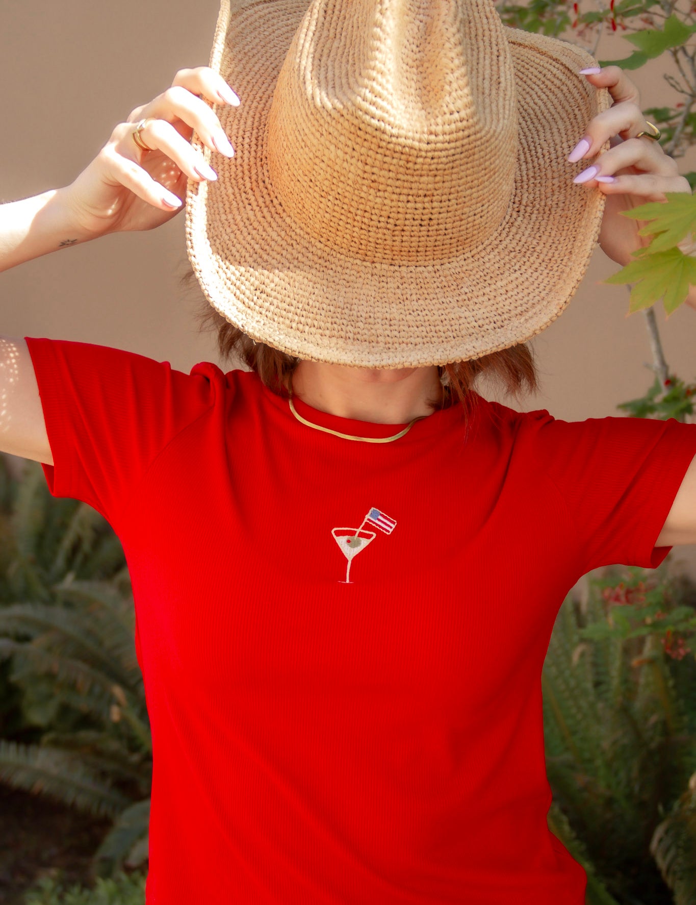 Crew Neck USA Martini Embroidered Ribbed Baby Tee