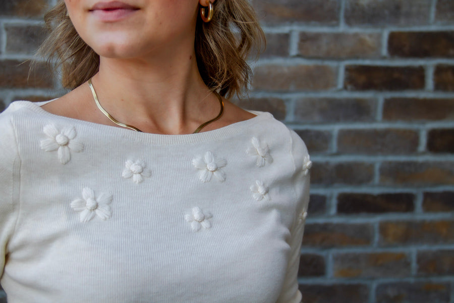 ASTR Bluma Embroidered Boatneck Sweater