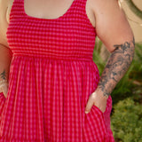 Juni Smocked Bodice Gingham Maxi Dress