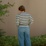 Natalia Grey & White Stripe Zip Up Sweater