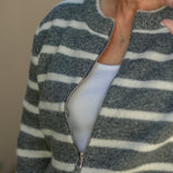 Natalia Grey & White Stripe Zip Up Sweater