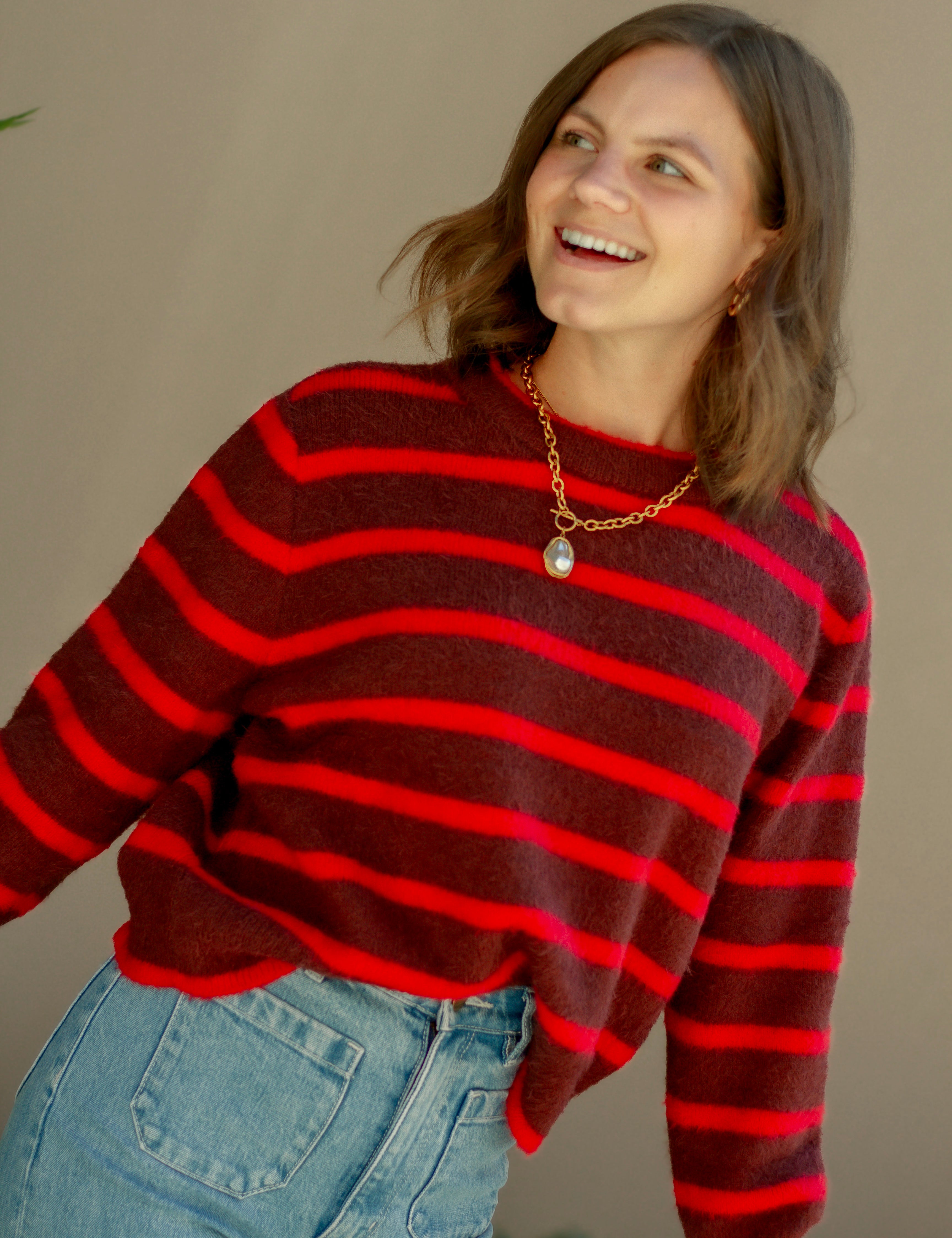 Mckenzie Red and Brown Stripe Sweater