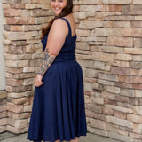 navy matching set featuring a navy midi skirt and a navy tank top 