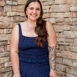 navy skirt and top matching set with tank style straps and midi length
