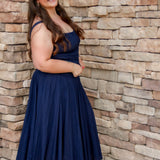 Merritt Navy Smocked Peplum Top