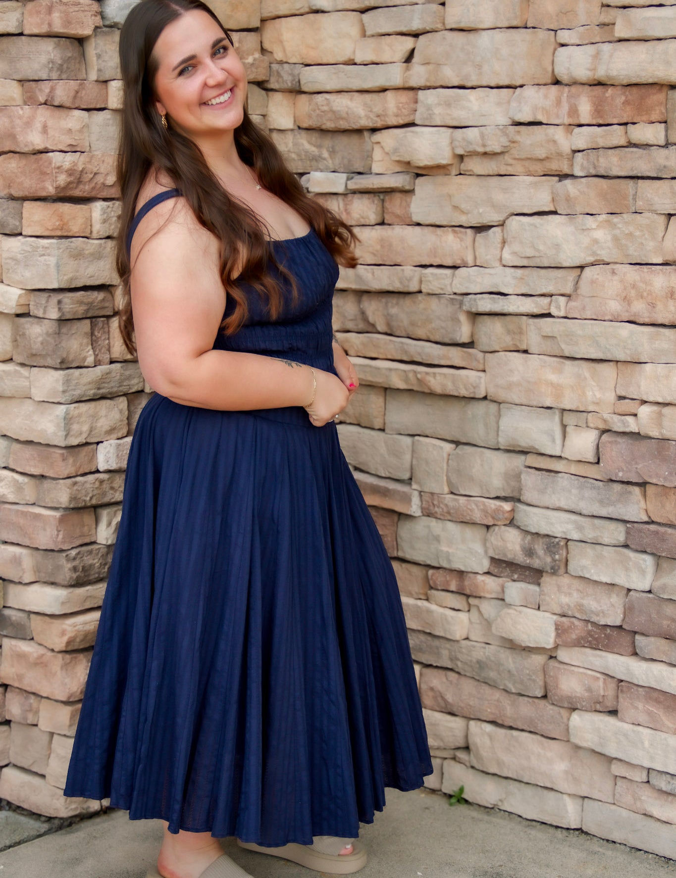 Merritt Navy Smocked Peplum Top