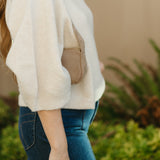 Monique Mock Neck 3/4 Sleeve Sweater (Charcoal & Cream)