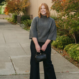 Monique Mock Neck 3/4 Sleeve Sweater (Charcoal & Cream)
