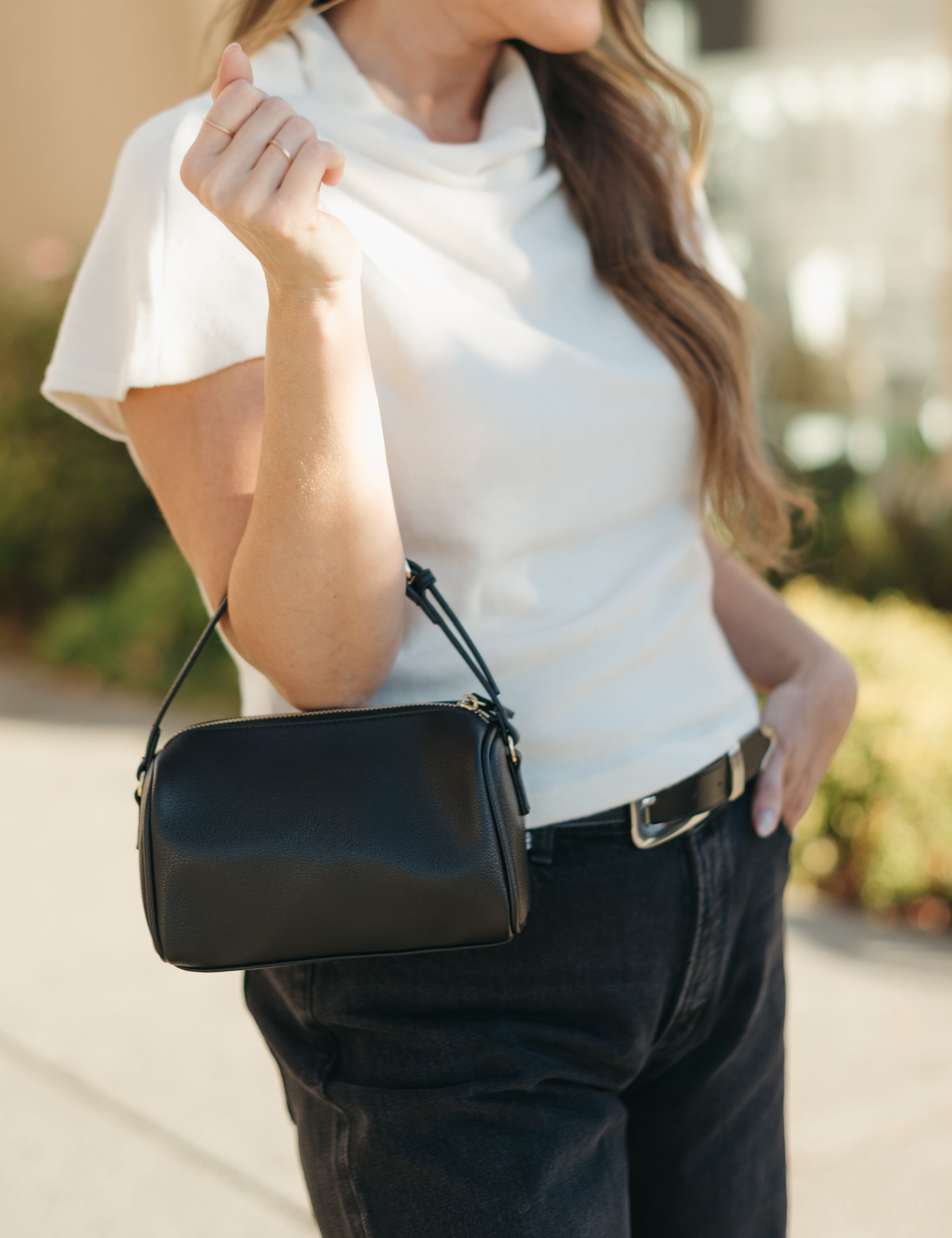 Lila Funnel Neck Knit Top (Brown & Cream)