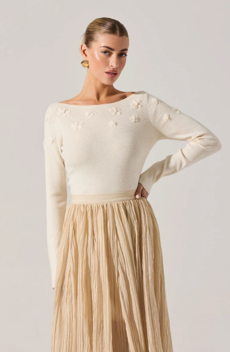 ASTR Bluma Embroidered Boatneck Sweater