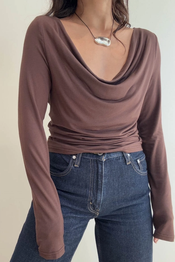 Izzy Espresso Cowl Neck Top
