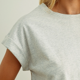 Round Neck Cuffed Sleeve Tee - Tan & Grey