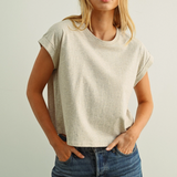 Round Neck Cuffed Sleeve Tee - Tan & Grey