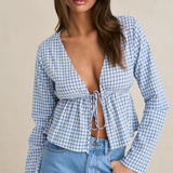 Lola Check Tie Front Long Sleeve