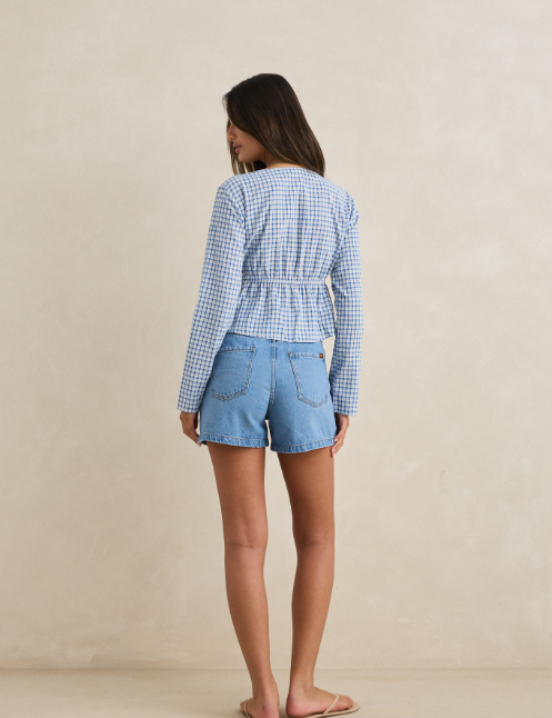 Lola Check Tie Front Long Sleeve