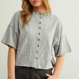 Vestia Short Sleeve Button Down Tee in Grey
