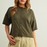 Vestia Short Sleeve Button Down Tee in Olive