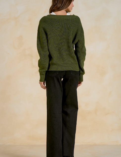 Wilda Green & White Sweater