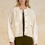 Elan Mixed Media Shacket in Cream