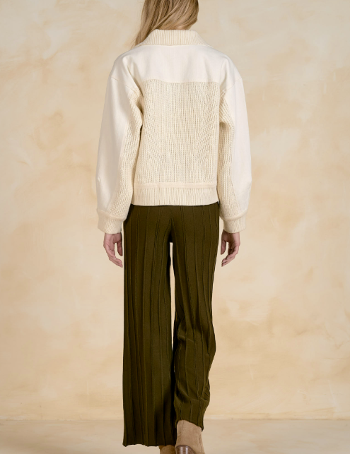 Elan Mixed Media Shacket in Cream