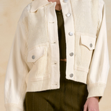 Elan Mixed Media Shacket in Cream