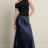 Satin Flare Skirt in Navy