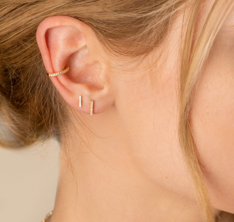 Pave Bar Studs in Gold